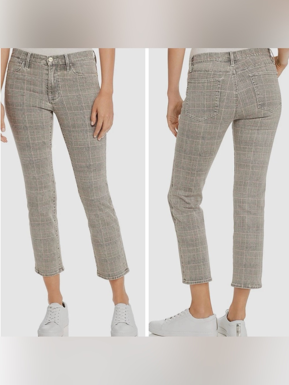 FRAME Le High Straight Plaid Pant Trousers Jeans Cropped Size 27